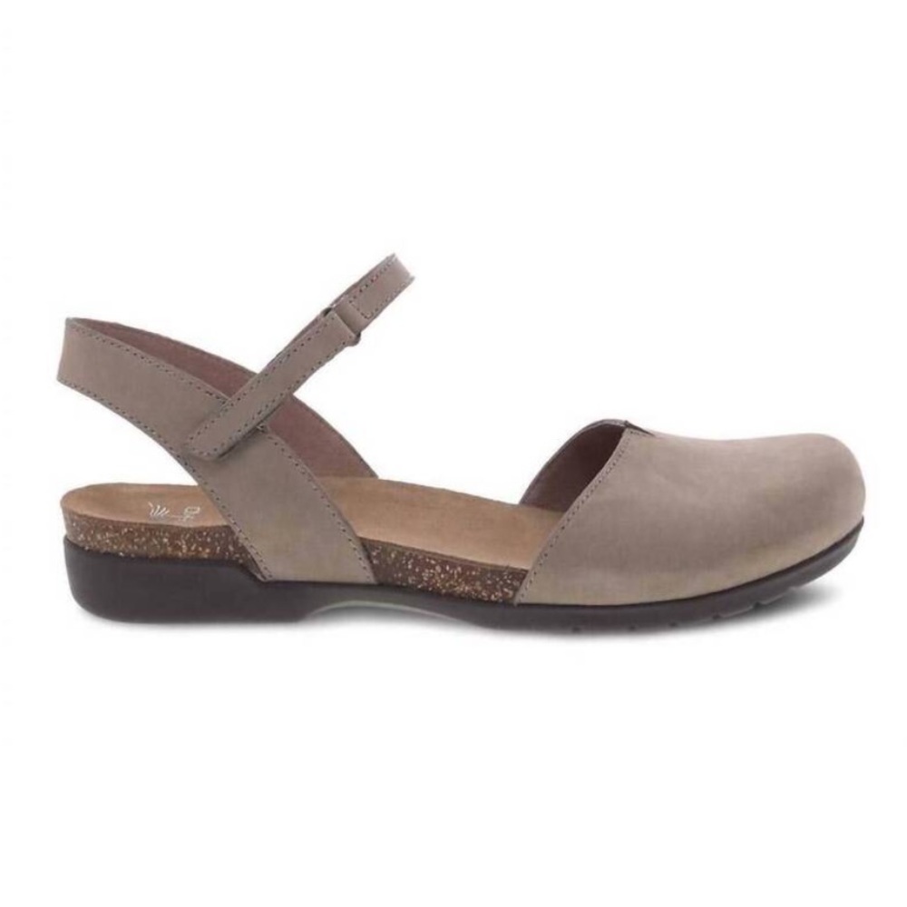 Dansko Rowan taupe nubuck leather closed toe comfort sandals